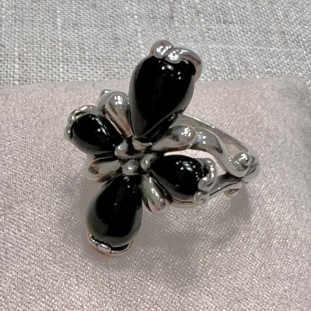 Carolyn Pollack Black Agate 4-Stone Sterling Silver Ring